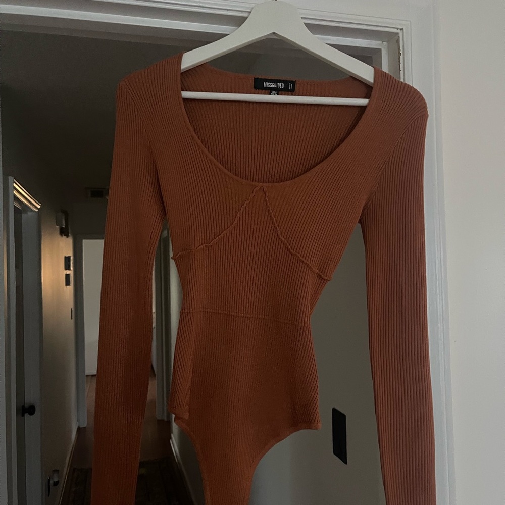 Missguided ribbed long sleeve bodysuit